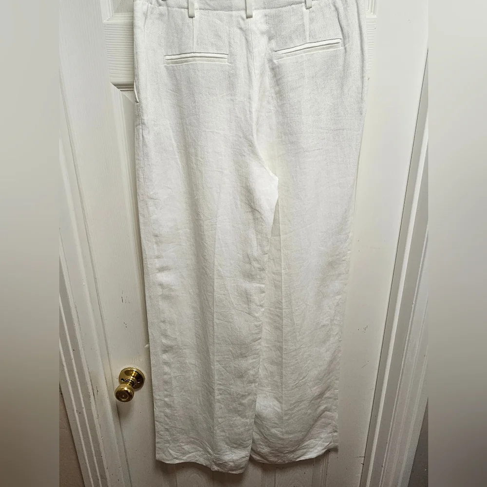 NWT ZARA Ivory Linen Blend Wide Leg Pants Size S High Waist Flowy Pockets Chic